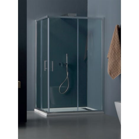 Box doccia angolare scorrevole Vetro 6mm cromo H190 ECO-Tamanaco - Misure: 80x100 - Vetro: Cincillà - Profilo: Cromo