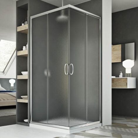 Box doccia angolare scorrevole vetro stampato h 185 mod. Junior 90x90 cm quadrato