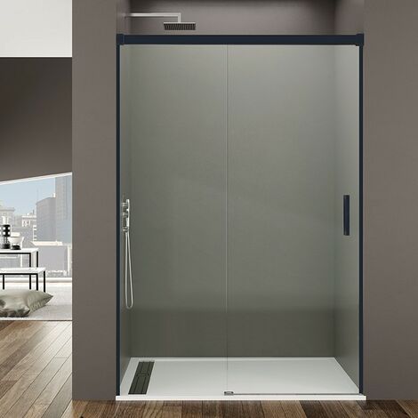 Box doccia BASIC NERO fisso + scorrevole, Finiture: Trasparente - Estensione: 110-115 cm