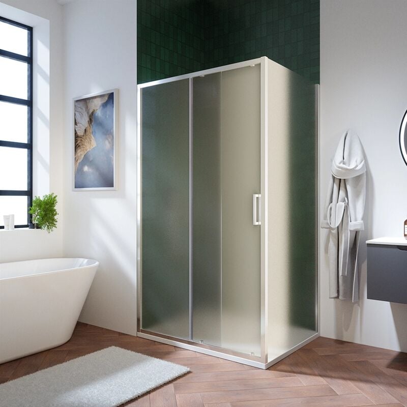 Parama - Cabine de douche 120x80 cm avec ouverture coulissante et paroi fixe Profilés aluminium ultra-plats Verre opaque 6mm avec traitement