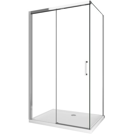 Box Doccia Con Parete Fissa Laterale e Porta Frontale Con Chiusura Soft Close Ammortizzata H200 8MM Telaio cromo lucido Cm 120(118-120)x120(117-120)