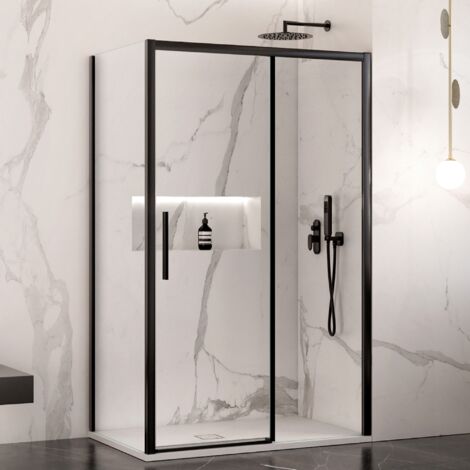 Box doccia due lati con profili neri scorrevole cristallo 6mm h195 lagoa duo, misura 70x110