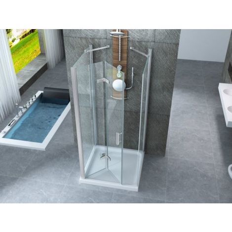 Box Doccia A Parete 3 Lati.Box Doccia In Cristallo 8 Mm Frameless Due Lati Fisso Piu Porta Libro Misura 70 X 70 X 70 Xh195cm 696 2214