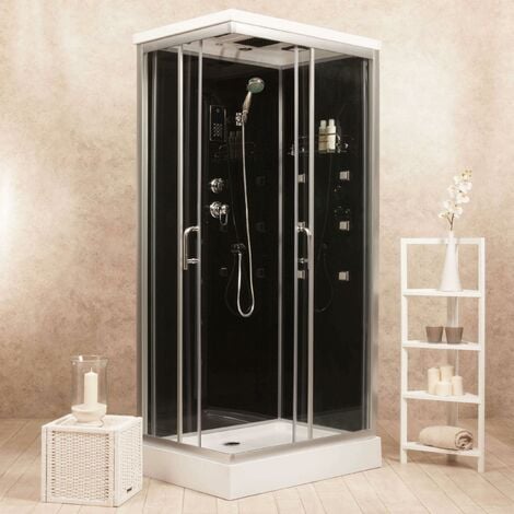 Cabina Doccia 70x90 Idromassaggio.Box Doccia Idromassaggio Multifunzione 70x90 Cm Vorich Black Air Lato Destro