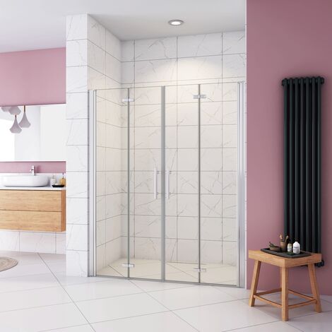 Box Doccia in Linea per Nicchia 185 cm Doppia Porta Battente 4 Ante Pieghevoli Saloon Vetro Temperato 6 mm Anticalcare 135 cm (1318 -1358 mm)