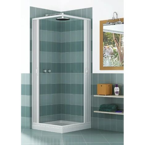 Box Doccia Luna Acquario in PVC 2 Lati Apertura Scorrevole Angolare a Soffietto 120 x 120 x h185 cm