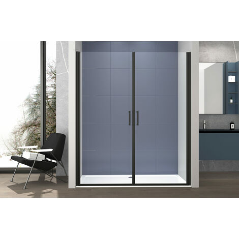 Box doccia nicchia 100 cm porta DUE BATTENTI H200 cm cristallo 6mm profilo NERO OPACO ZENO