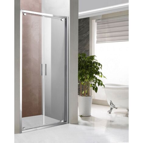Box doccia nicchia cm 80x195 con 2 ante a battente, profili cromo e vetro temperato 6 mm