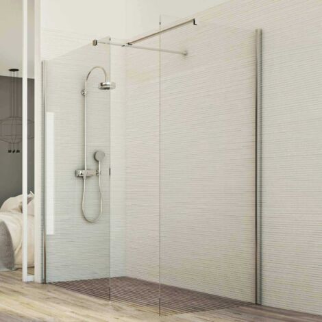 Box doccia parete in vetro trasparente 8mm h 198 mod. Walk in Corner 90x120 cm