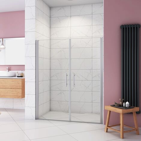 Box Doccia per Nicchia 185 cm Doppia Porta Battente Saloon Vetro Temperato 6 mm Anticalcare Larga 150 cm（80+76: 1478-1518 mm)