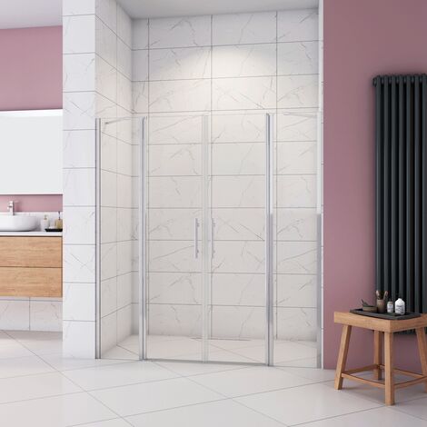 Box Doccia per Nicchia 195 cm Doppia Porta Battente Saloon da 175 cm (1720-1760 mm) 2 Pannelli Fissi con Barra Stabilizzatrice Vetro Temperato 6 mm Anticalcare