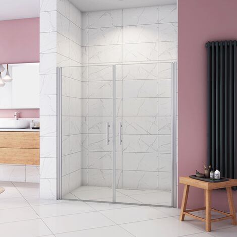 Box Doccia per Nicchia 195 cm Doppia Porta Battente Saloon Vetro Temperato 6 mm Anticalcare Larga 155 cm（80+80: 1518-1558 mm)