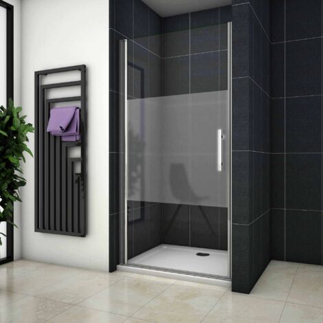 Box Doccia Per Nicchia 90x185cm Porta a Battente in Vetro 6 mm Temperato Semitrasparente/Opaco Centrale Anticalcare Telaio Cromo Lucido