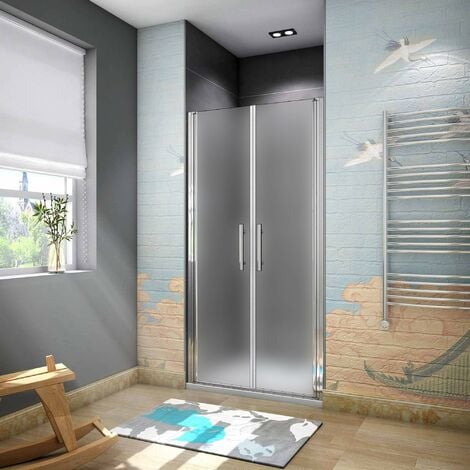 Box Doccia Per Nicchia Doppia Porta Battente Saloon In Vetro 6mm Temperato Opaco/Satinato Anticalcare 80x195cm