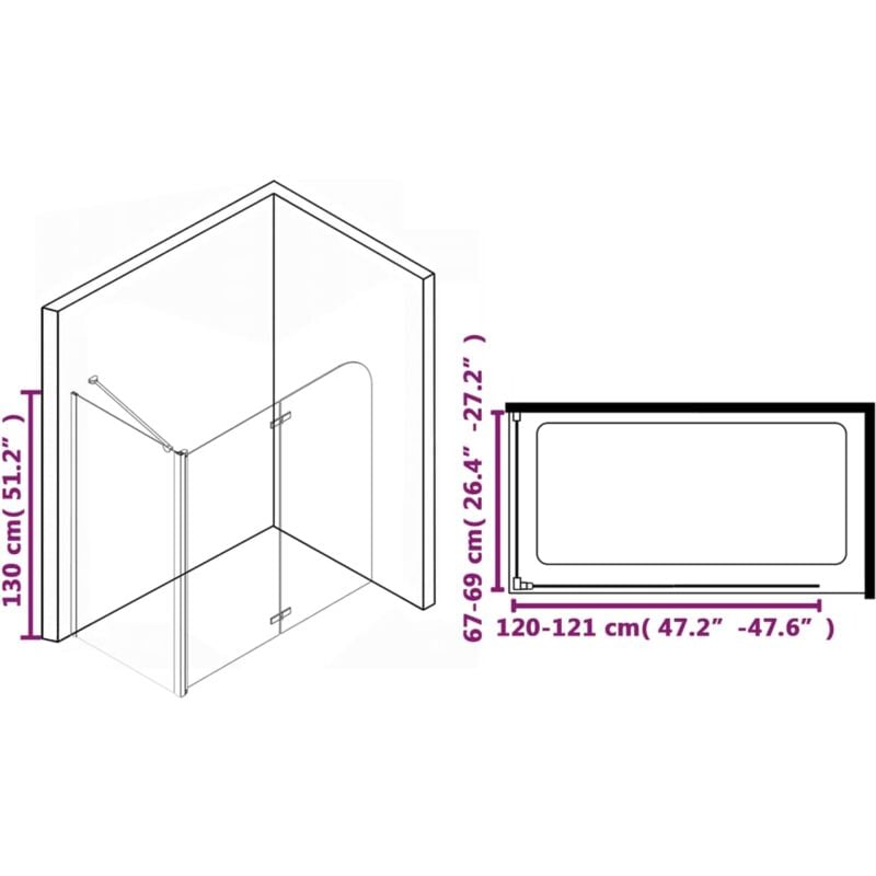 Box Doccia 3 Lati Richiudibile.Box Doccia Pieghevole A Libro In Esg 120x68x130 Cm