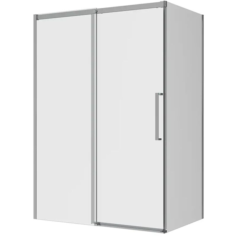 Parama - Paroi de douche 80x100 cm Porte coulissante avec fermeture Soft-close et paroi fixe Profilés en aluminium chromé Verre clair 8mm avec