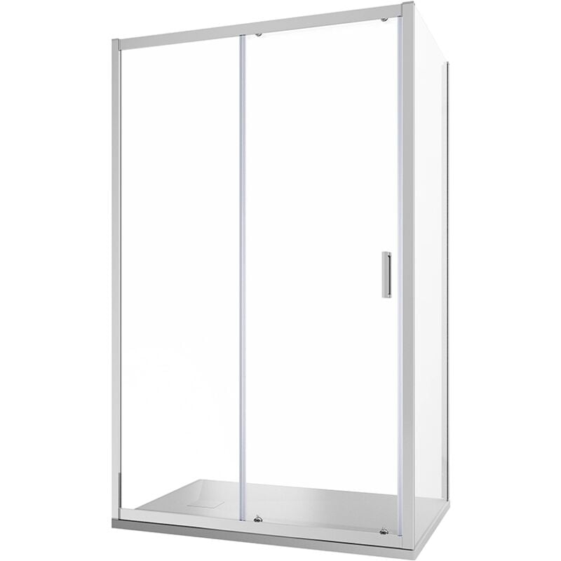 Parama - Cabine de douche 140x80cm Porte coulissante et paroi fixe Profilés Aluminium Chrome Verre transparent 6 mm h185 - Réversible Mod. Tonga