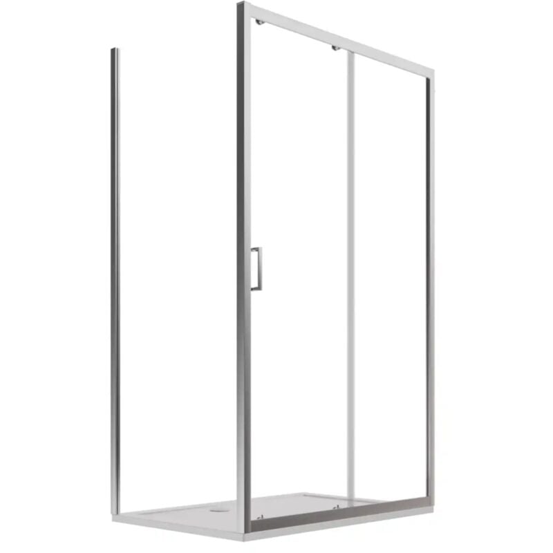 Parama - Cabine de douche 90x130 cm Porte coulissante et paroi fixe Profilés en aluminium chromé Verre transparent 6mm h190 - Réversible Mod. Lipari