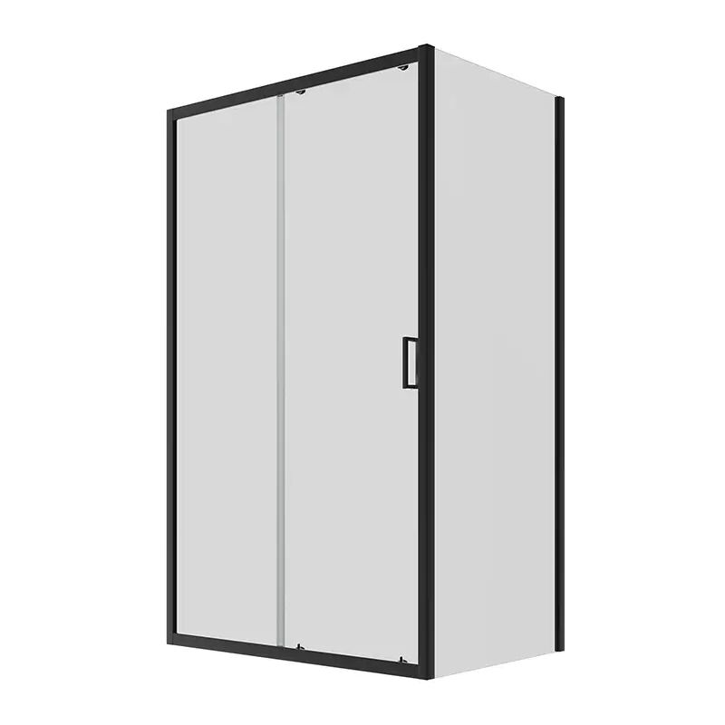 Parama - Cabine de douche 80x110 cm Porte coulissante et paroi fixe Profilés aluminium Verre opaque noir 6mm Transparent h190 - Réversible Mod. Lipari