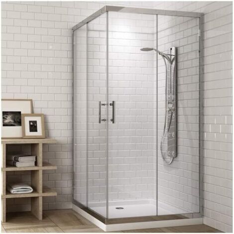 Box doccia quadrato 2 lati fissi + 2 porte scorrevoli 100X100 Trasparente