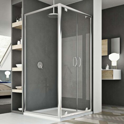 Box doccia saloon vetro trasparente h 185 mod. Sintesi Duo 2 Ante 90x130 ap. 130 cm rettangolare