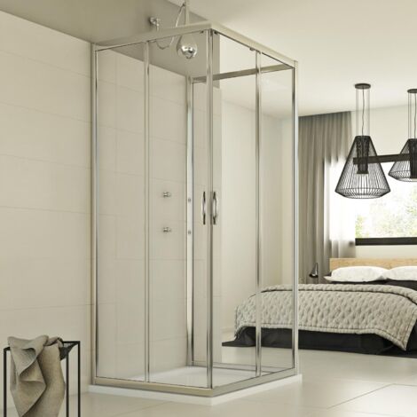 Box doccia scorrevole 3 lati vetro trasparente h 198 mod. Evolution Trio 90x75x90 cm rettangolare
