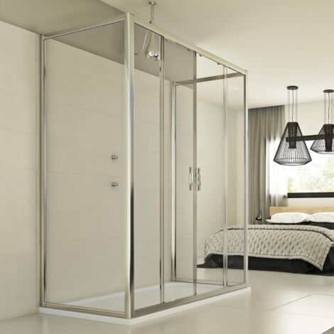 Box doccia scorrevole 3 lati vetro trasparente h 198 mod. Young Trio 2 Ante 80x180x80 cm
