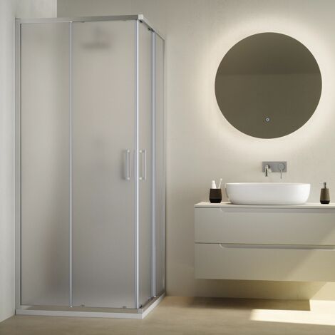 Box Doccia Scorrevole 70x100 cm Profili in Alluminio Cromati Vetro 6mm Opaco con Trattamento Easy-clean h195 - Reversibile Mod. Aruba