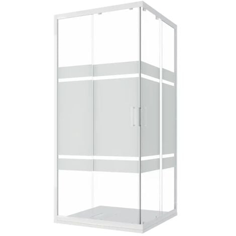 Box Doccia Scorrevole 70x90 cm Profili in Alluminio Bianchi Vetro 4mm Serigrafato h185 Mod. Ibizia