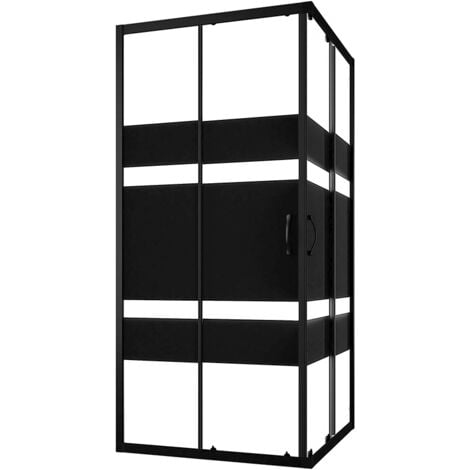 Box Doccia Scorrevole 70x90 cm Profili in Alluminio Nero Vetro 4 mm Serigrafato h185 - Reversibile Mod. Willis