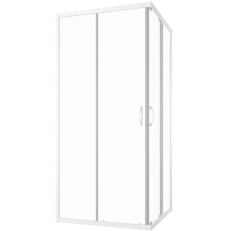 Box Doccia Scorrevole 75x75 cm Profili in Alluminio Bianco Vetro 4mm Trasparente h185 - Reversibile Mod. Grenada