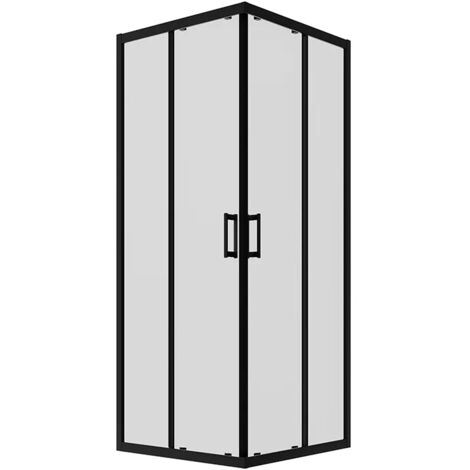 Box Doccia Scorrevole 80x90 cm Profili in Alluminio Nero Opaco Vetro 6mm Trasparente h190 - Reversibile Mod. Java