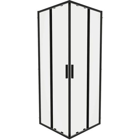 Box Doccia Scorrevole 80x90cm con Profili Slim in Alluminio Nero Opaco Vetro 6mm Trasparente h190 - Reversibile Mod. Portofino