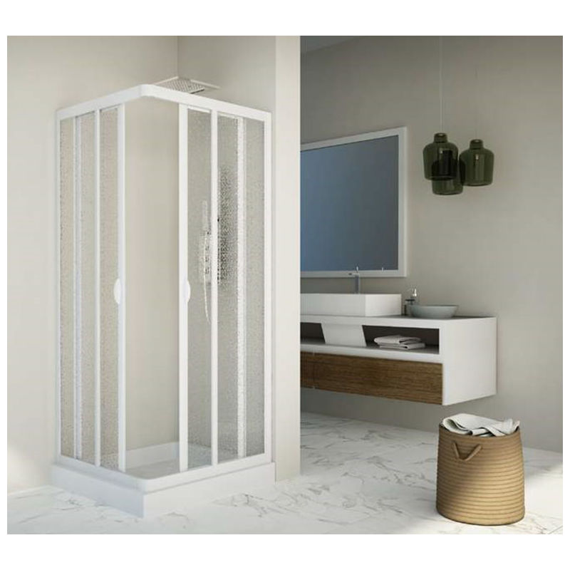 Cabina Doccia In Plastica.Box Doccia Scorrevole Acrilico E Pvc Bianco H 185cm Due Lati 70x70 Cm Bse100001