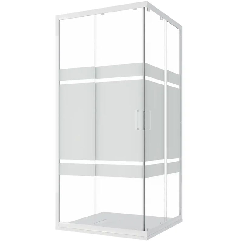 Parama - Cabine de douche coulissante 70x90 cm Blanc Profilés en aluminium Verre sérigraphié 4mm h185 Mod. Ibizia