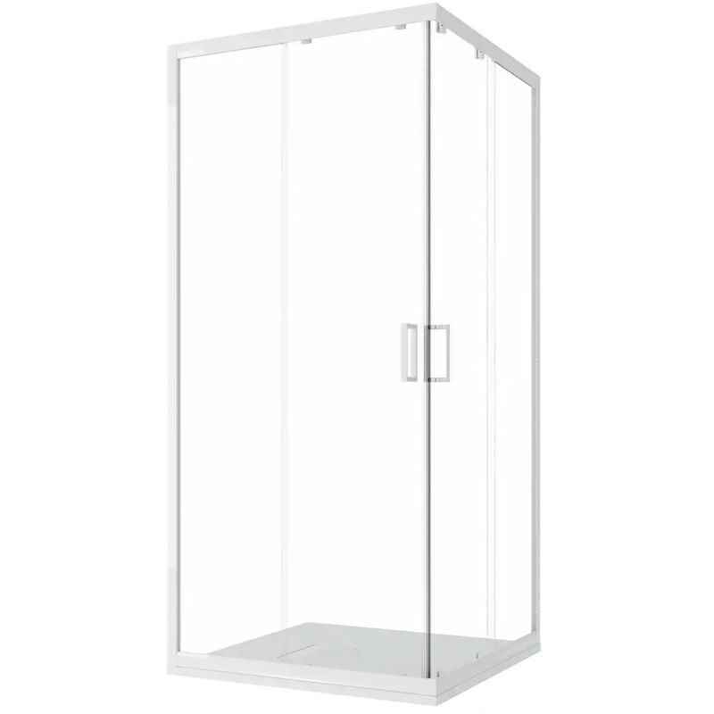 Parama - Cabine de douche coulissante 90x90 cm Profilés Aluminium Blanc Verre Transparent 4mm h185 Mod. Ibiza