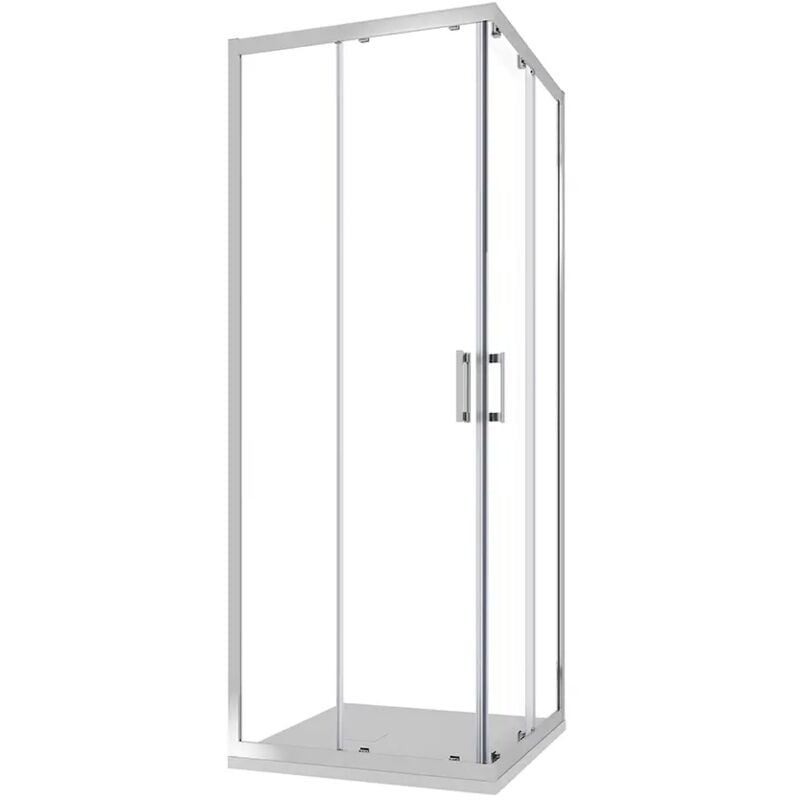 Parama - Cabine de douche coulissante 80x80 cm Profilés aluminium chromé Verre transparent 6mm avec traitement anti-calcaire h198 - Réversible Mod.