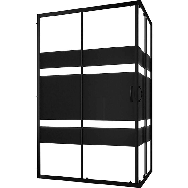 Parama - Cabine de douche coulissante 80x100 cm Profilés Aluminium Noir Verre 4 mm sérigraphié h185 - Mod. réversible Willis