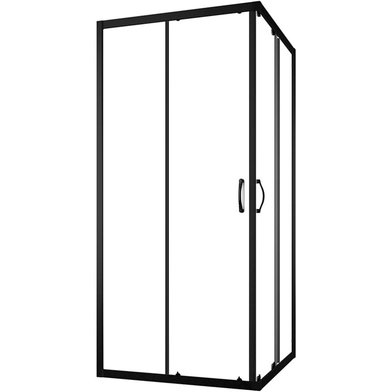 Cabine de douche coulissante 75x75 cm Profilés Aluminium Noir Verre 4 mm Transparent h185 - Mod. réversible Willis