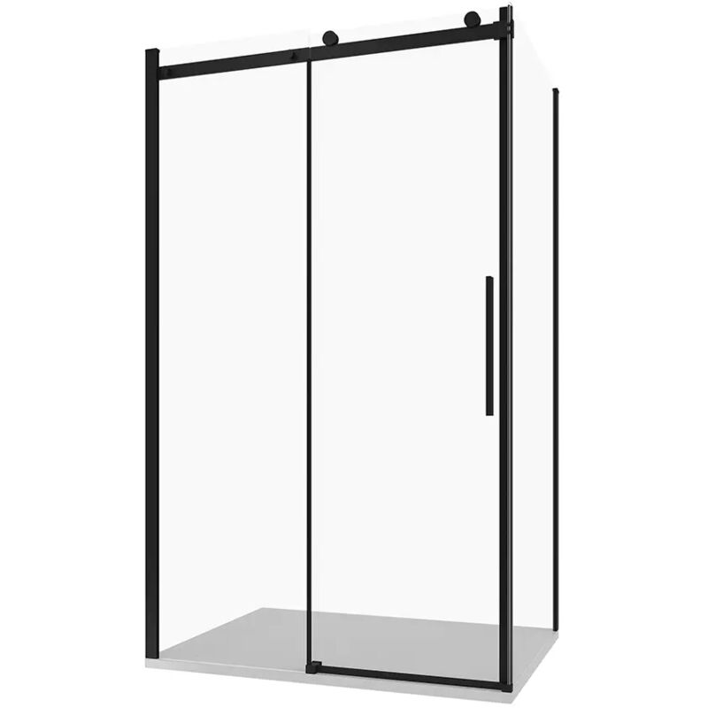 Parama - Cabine de douche 90x140 cm Porte coulissante et paroi fixe Profilés en aluminium Noir mat Verre transparent 8mm avec traitement Easy-clean