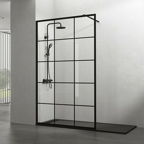 Box doccia Screen Black Scacchi, vetro fisso 8 mm con anticalcare - Estensione: 77-79,5 cm + braccetto supporto