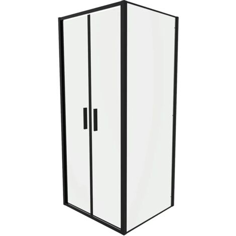 Box Doccia slim 90x70cm con Porta saloon e Parete Fissa Profili Nero Opaco e Vetro 6mm Trasparente h190 Mod. Portofino