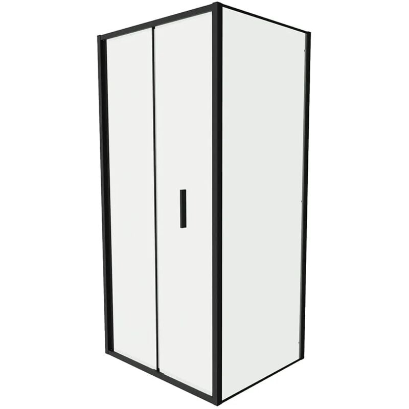 Parama - Cabine de douche Slim 70x70cm avec porte pliante et paroi fixe Profilés noirs opaques et verre transparent 6mm h190 Mod. Portofino