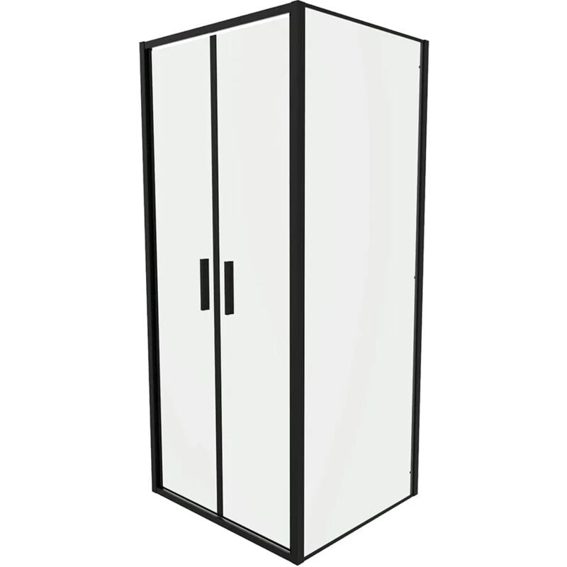 Parama - Cabine de douche Slim 70x70cm avec porte saloon et paroi fixe Profilés noirs opaques et verre transparent 6mm h190 Mod. Portofino