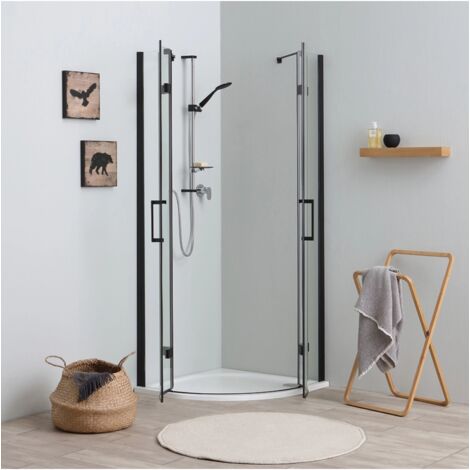 box doccia "stella" semicircolare alluminio nero, 80x80x190 cm