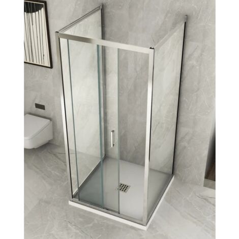 Box Doccia tre 3 Lati 6 mm 2 Ante fisse 1 Porta Scorrevole Cristallo Trasparente - Misura Box 3 Lati 70x130x70