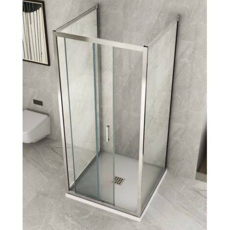 Box Doccia tre 3 Lati 6 mm 2 Ante fisse 1 Porta Scorrevole Cristallo Trasparente - Misura Box 3 Lati 70x145x70