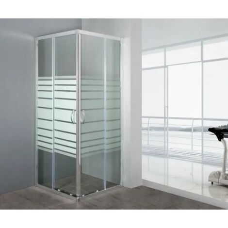 Box Doccia Vetro Serigrafato Anticalcare Temperato 6MM Apertura Angolare Doppio Scorrevole H190 75 x 75 x h190 cm