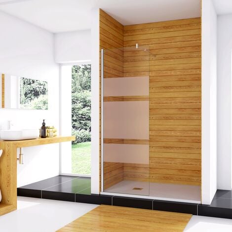 Box Doccia Walk In 100x190 cm Parete Fissa in Vetro Temperato 6 mm Anticalcare Multi Fasce Satinate Opache con Barra Stabilizzatrice 70-120 cm Cromo Lucido