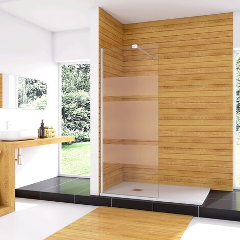 Box Doccia Walk In 70x190 cm Parete Fissa in Vetro Temperato 6 mm Anticalcare Multi Fasce Satinate Opache con Barra Stabilizzatrice 90 cm Cromo Lucido